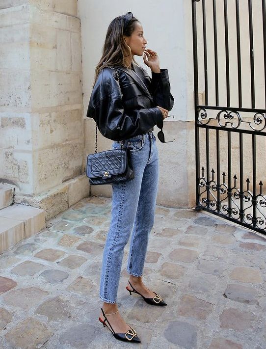 Blue Jeans and Black Slingback Flats 